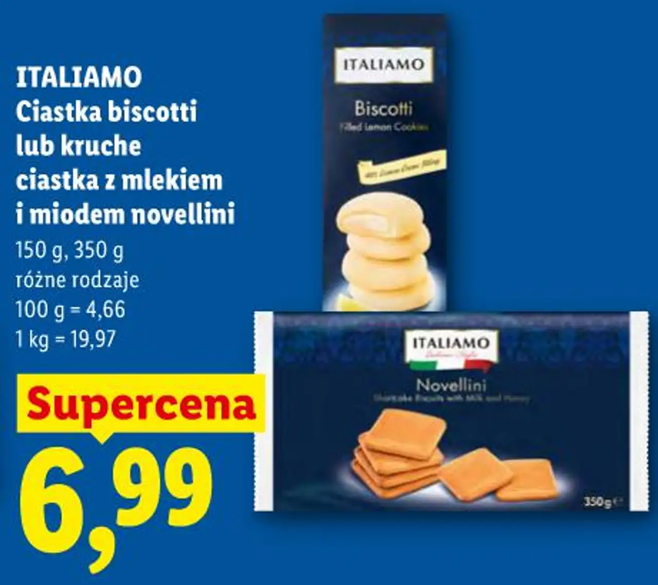 ITALIAMO Ciastka biscotti lub kruche ciastka z mlekiem i miodem novellini