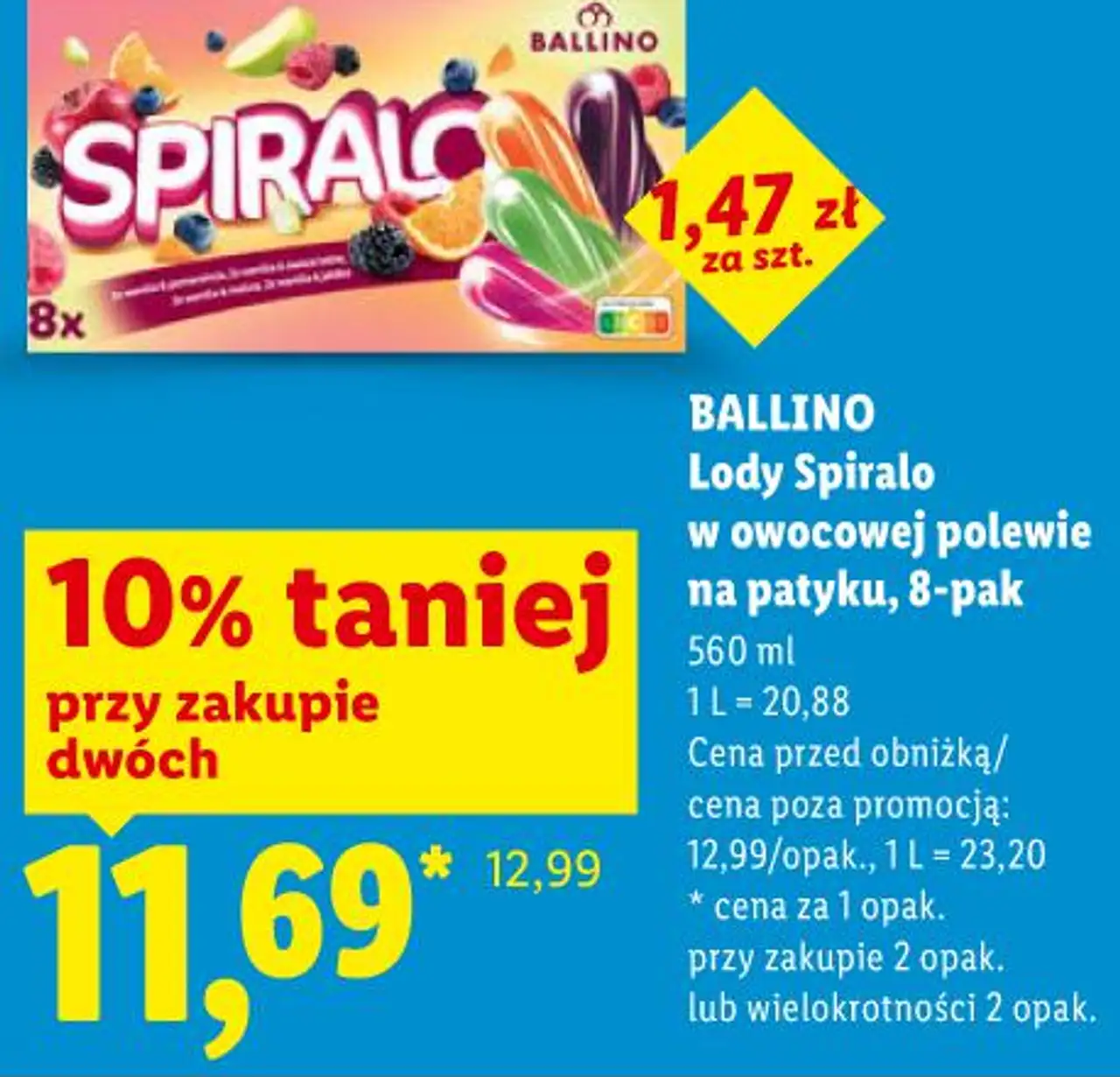 BALLINO Lody Spiralo w owocowej polewie na patyku, 8-pak