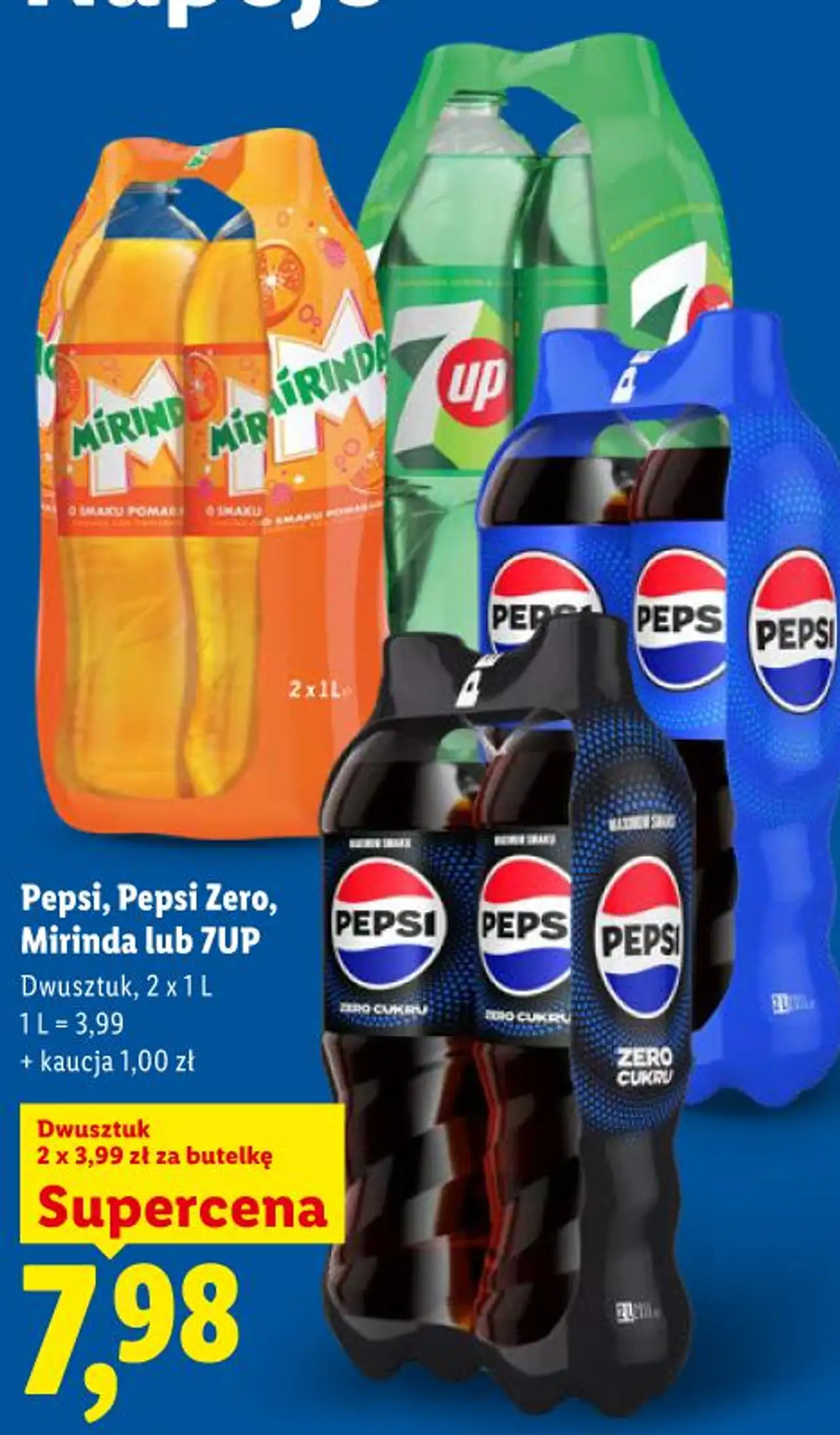 Pepsi, Pepsi Zero, Mirinda lub 7UP Dwusztuk, 2 x 1 L