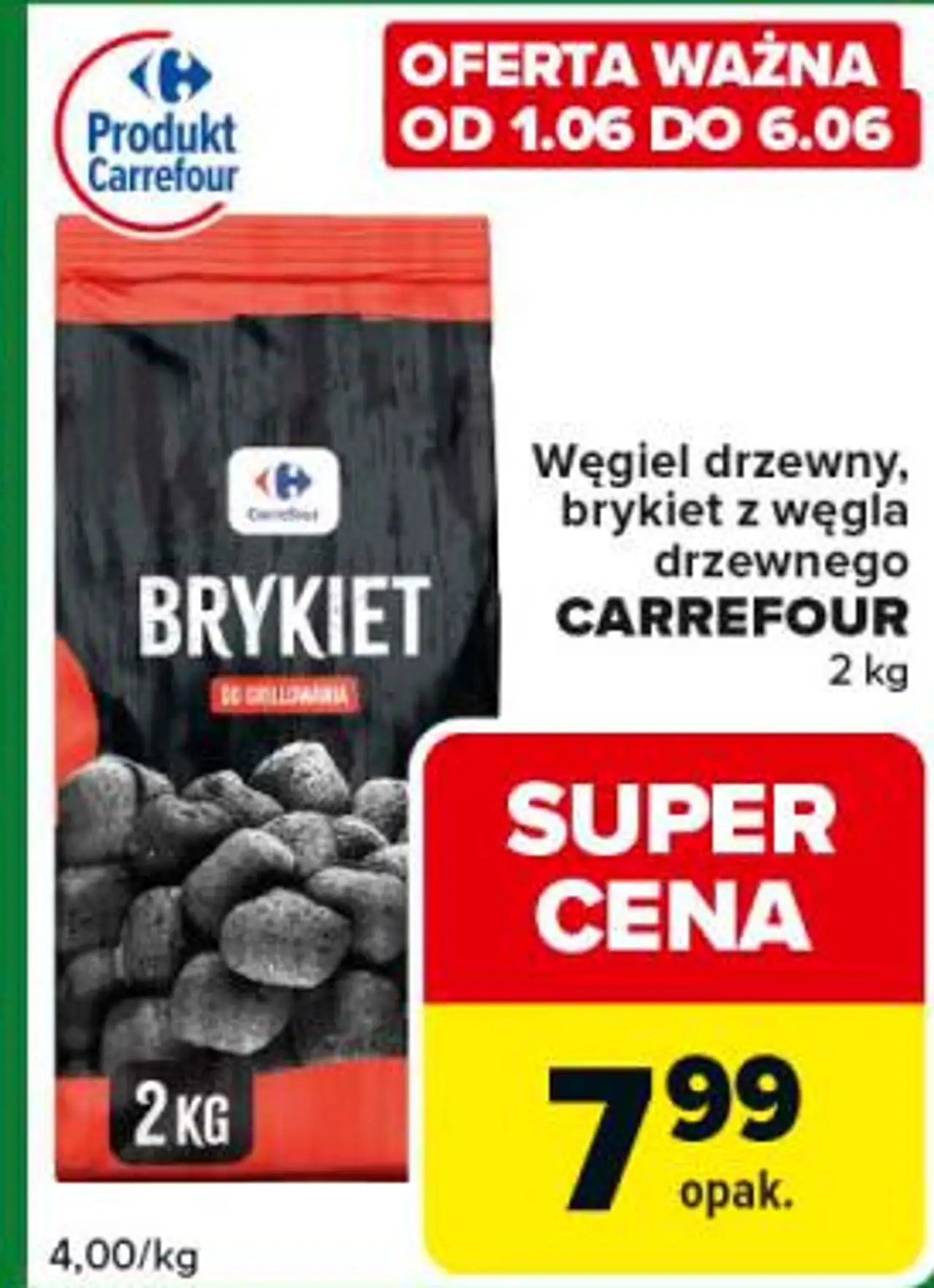 Węgiel drzewny, brykiet z węgla drzewnego CARREFOUR