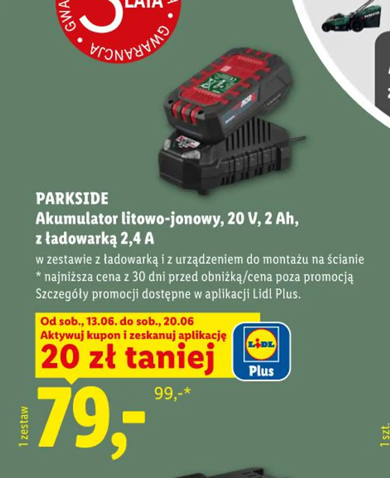 PARKSIDE Akumulator litowo-jonowy, 20 V, 2 Ah, z ładowarką 2,4 A