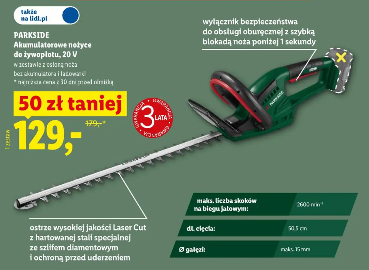 PARKSIDE Akumulatorowe nożyce do żywopłotu, 20 V