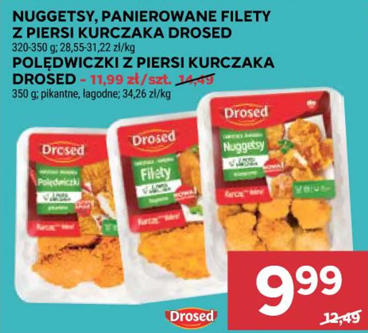 Nuggetsy, panierowane filety z piersi kurczaka Drosed
