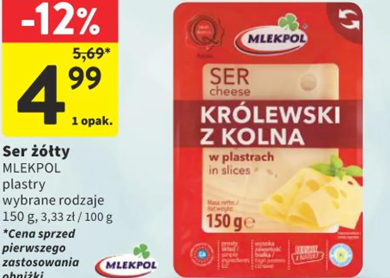 Ser żółty Królewski z Kolna w plastrach Mlekpol