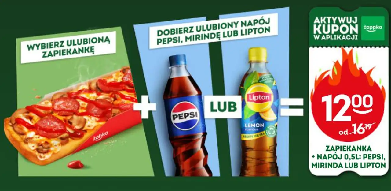 Zapiekanka + napój 0,5l: Pepsi, Mirinda lub Lipton