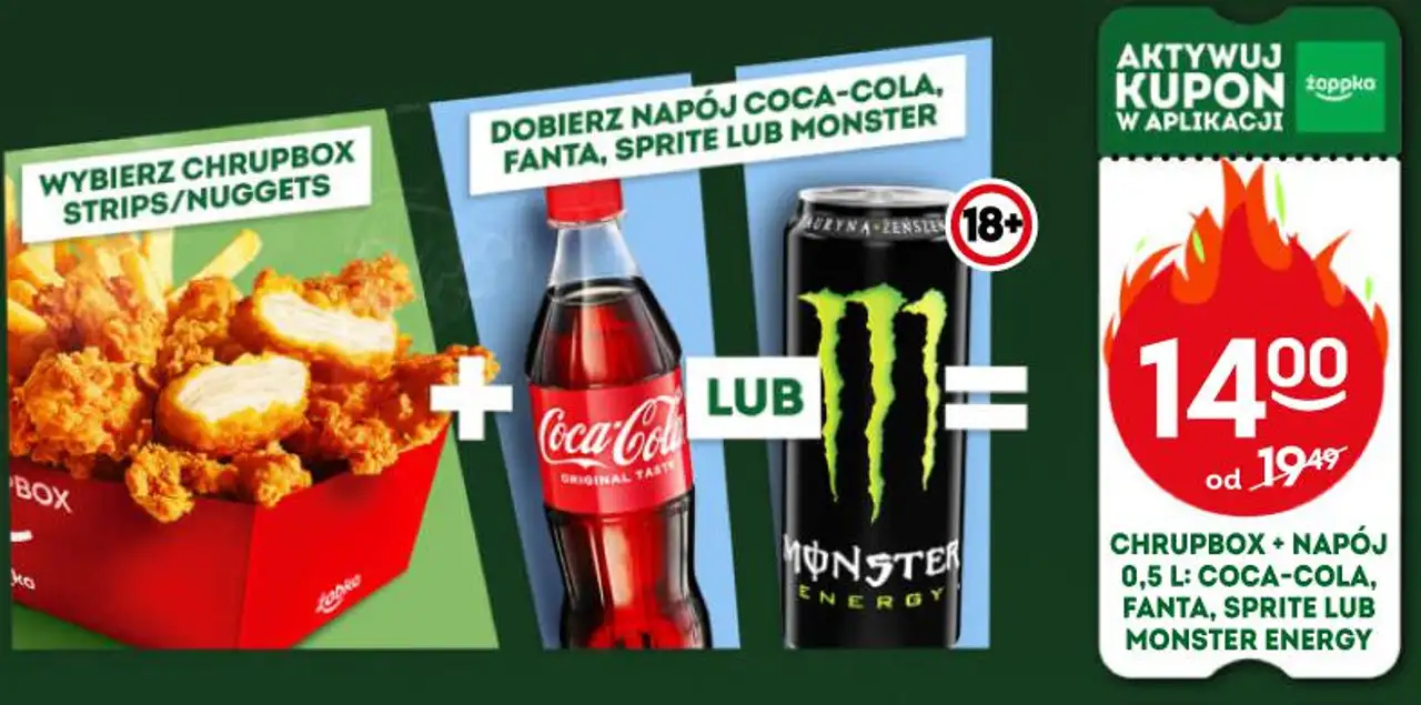 Chrupbox (strips/nuggets) + Napój 0,5 L: Coca-Cola, Fanta, Sprite lub Monster Energy