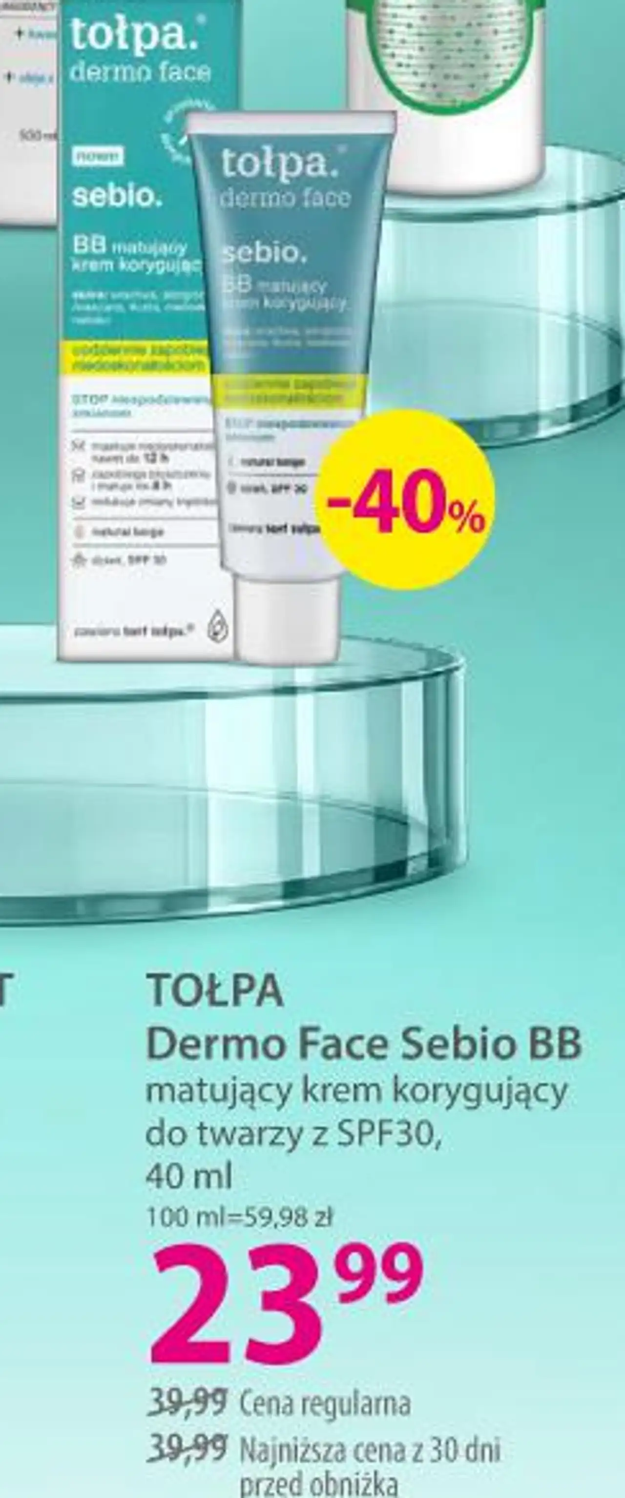 TOŁPA Dermo Face Sebio BB matujący krem korygujący do twarzy z SPF30, 40 ml