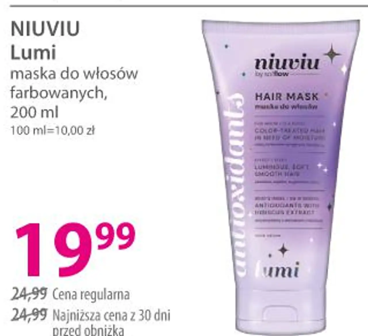 NIUVIU Lumi maska do włosów farbowanych, 200 ml