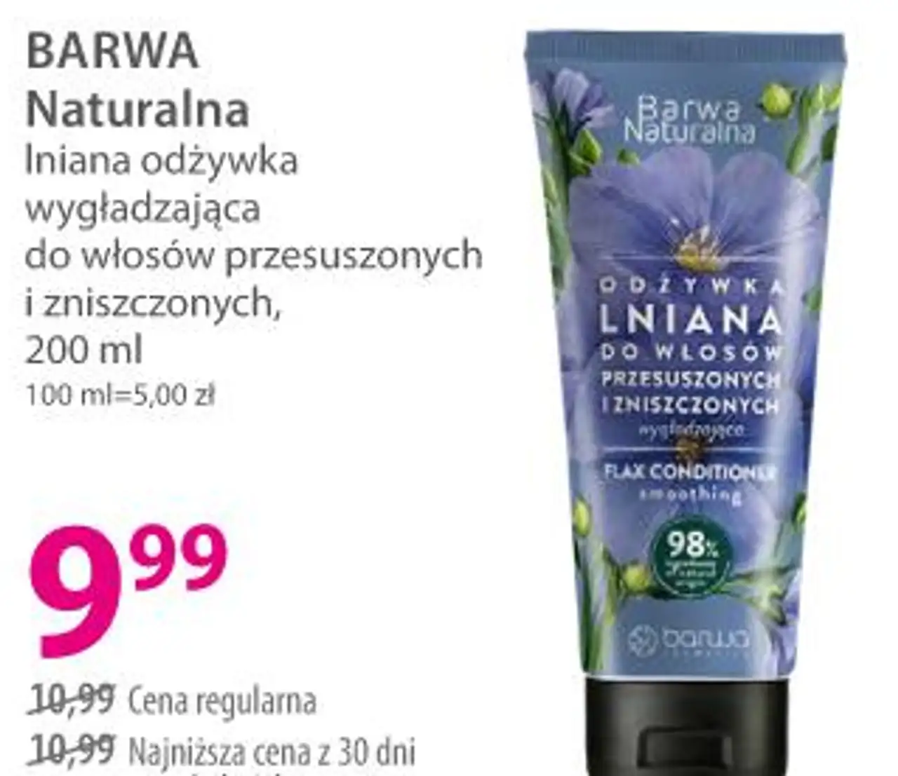 BARWA Naturalna lniana odżywka wygładzająca do włosów przesuszonych i zniszczonych, 200 ml