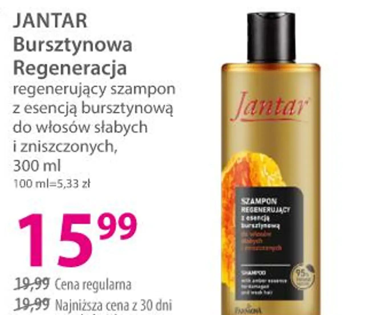 JANTAR Bursztynowa Regeneracja regenerujący szampon z esencją bursztynową do włosów słabych i zniszczonych, 300 ml