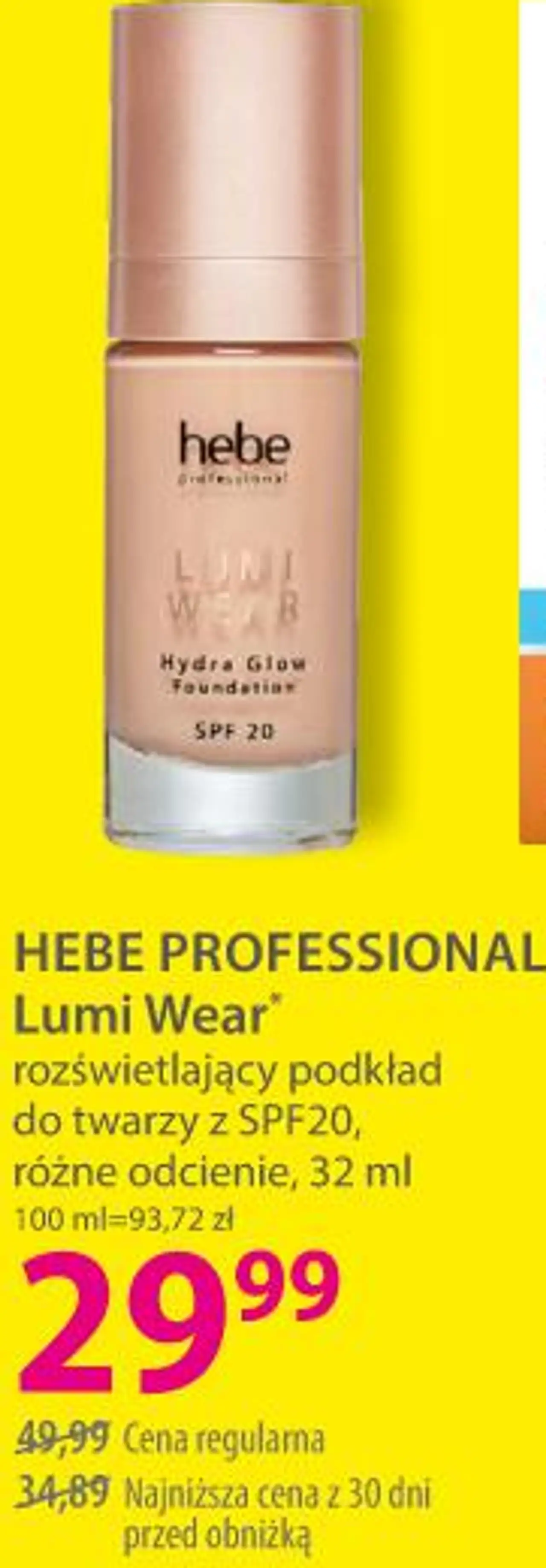 HEBE PROFESSIONAL Lumi Wear rozświetlający podkład do twarzy z SPF20, różne odcienie, 32 ml