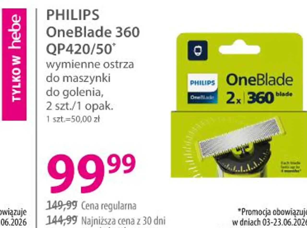 PHILIPS OneBlade 360 QP420/50 wymienne ostrza do maszynki do golenia