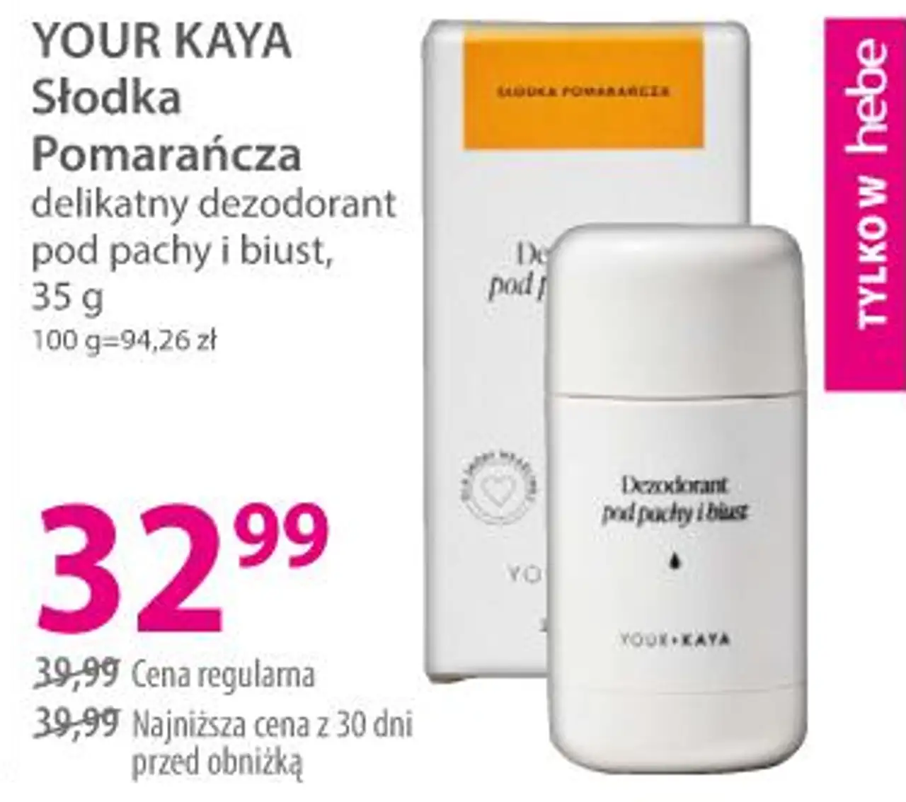 Your Kaya Słodka Pomarańcza delikatny dezodorant pod pachy i biust