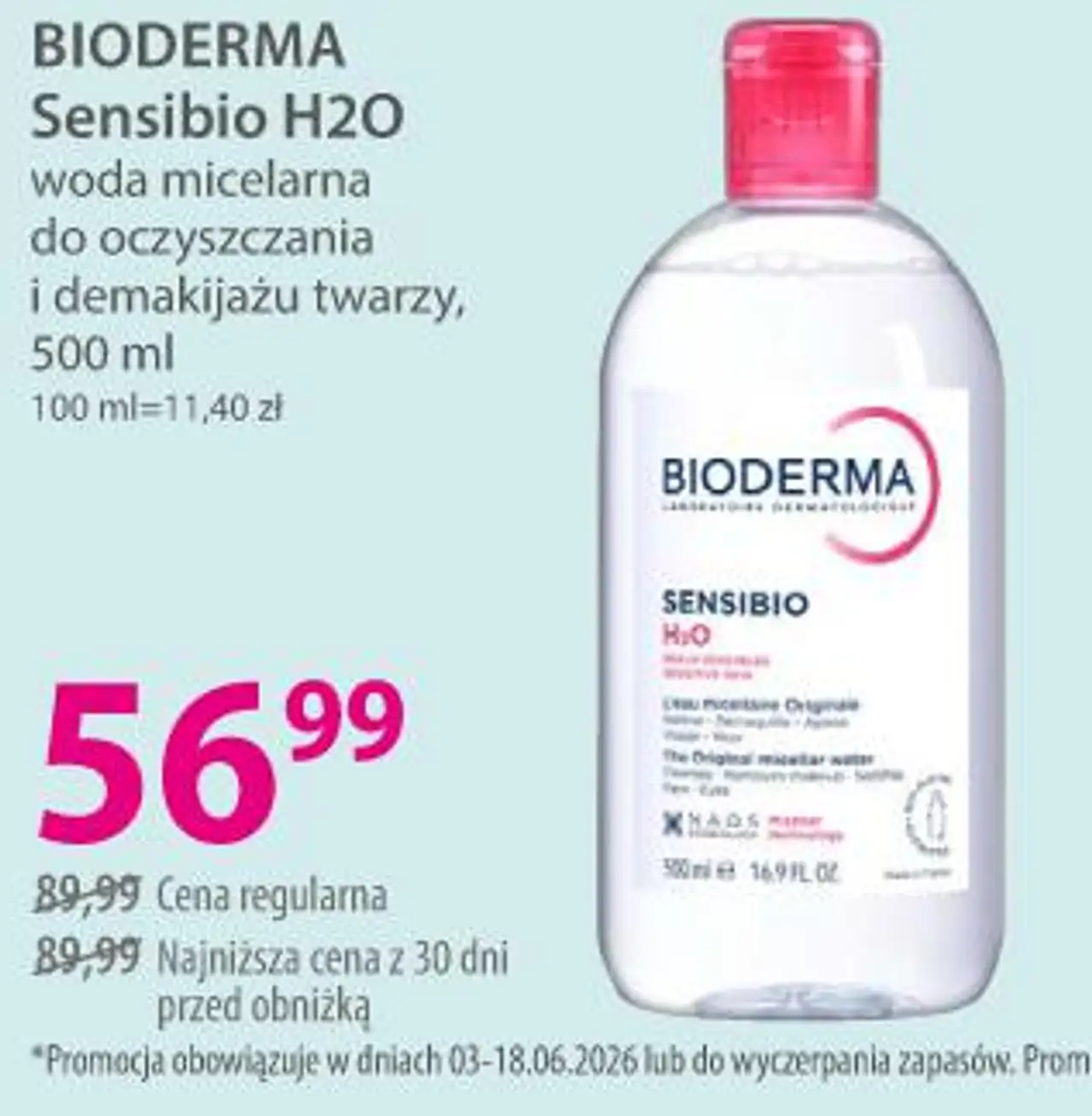 BIODERMA Sensibio H2O woda micelarna do oczyszczania i demakijażu twarzy
