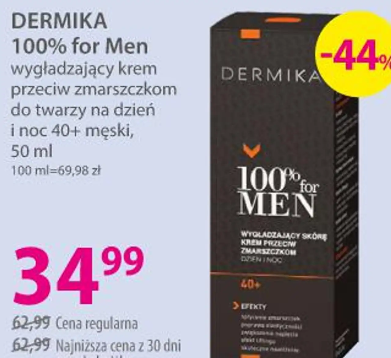 DERMIKA 100% for Men wygładzający krem przeciw zmarszczkom do twarzy na dzień i noc 40+ męski