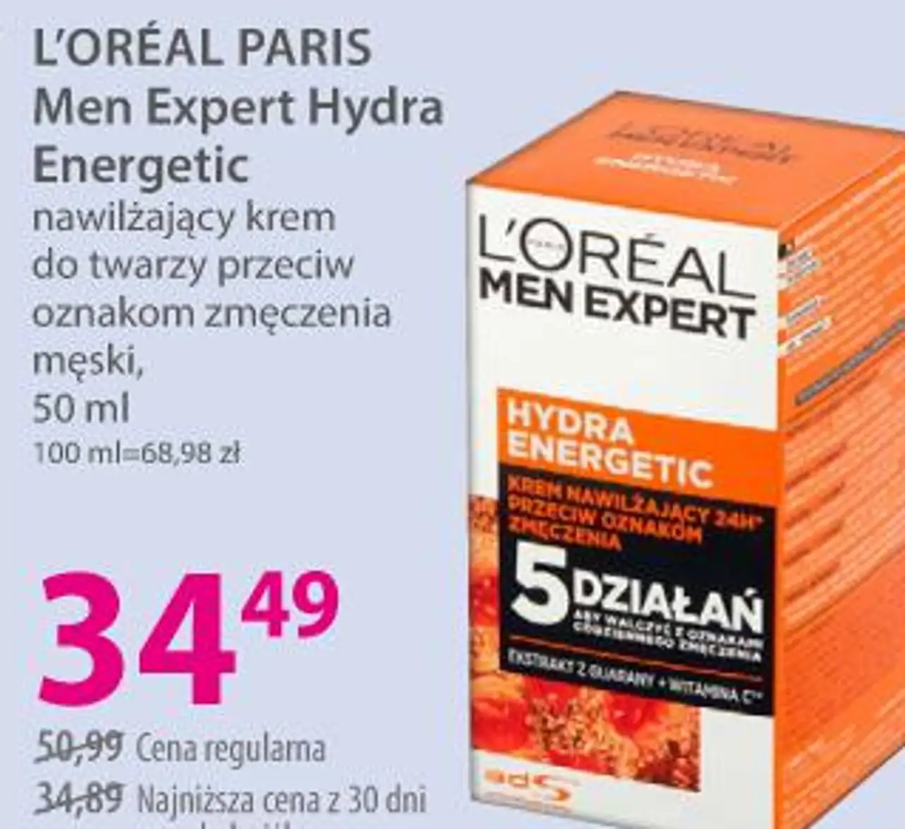 L'ORÉAL PARIS Men Expert Hydra Energetic nawilżający krem do twarzy przeciw oznakom zmęczenia męski