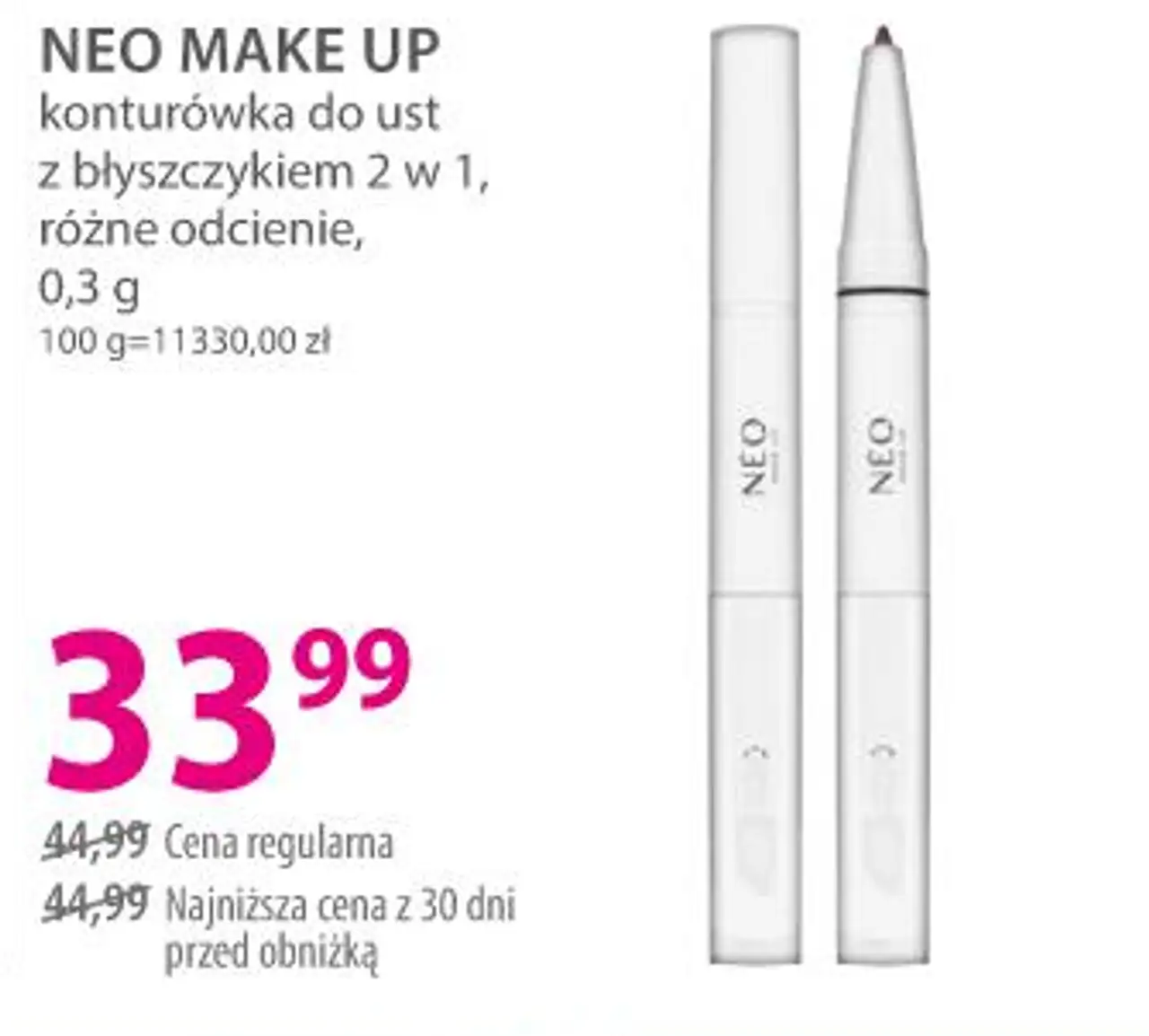 NEO MAKE UP konturówka do ust z błyszczykiem 2 w 1
