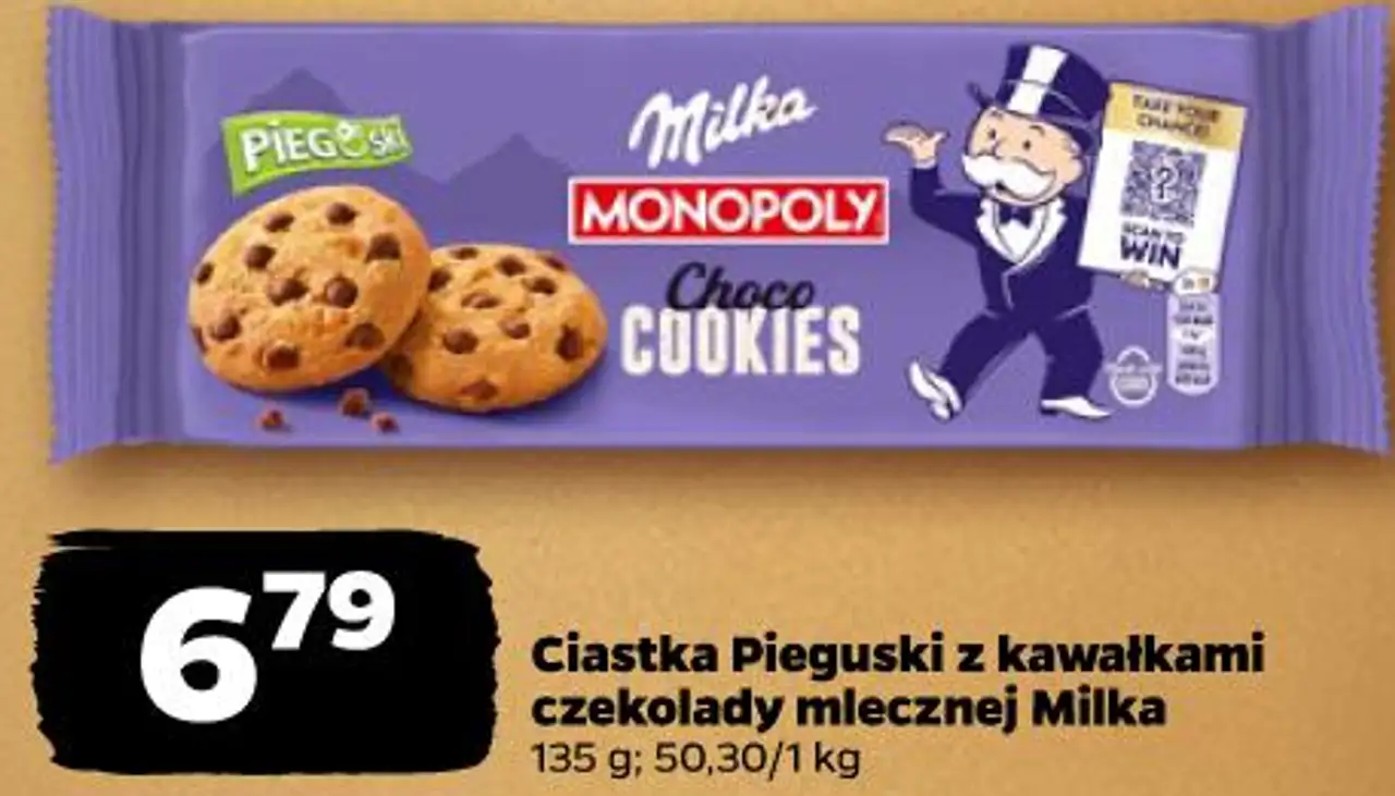 Ciastka Pieguski z kawałkami czekolady mlecznej Milka