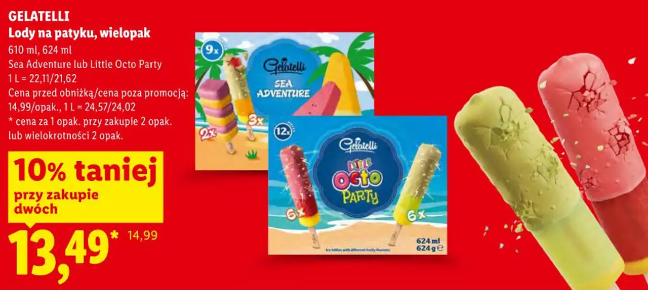 GELATELLI Lody na patyku, wielopak (Sea Adventure lub Little Octo Party)