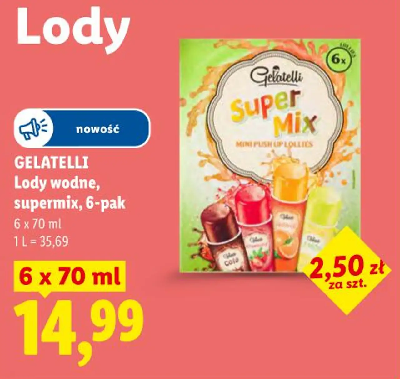 GELATELLI Lody wodne, supermix, 6-pak