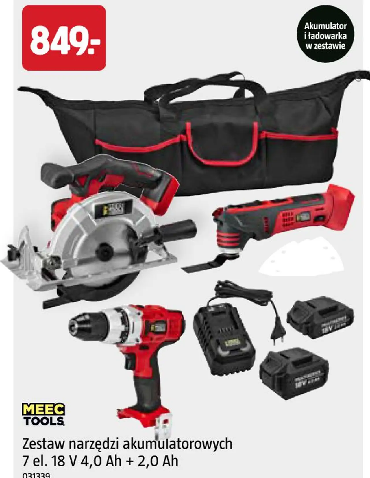 Zestaw narzędzi akumulatorowych 7 el. 18 V 4,0 Ah + 2,0 Ah MEEC TOOLS