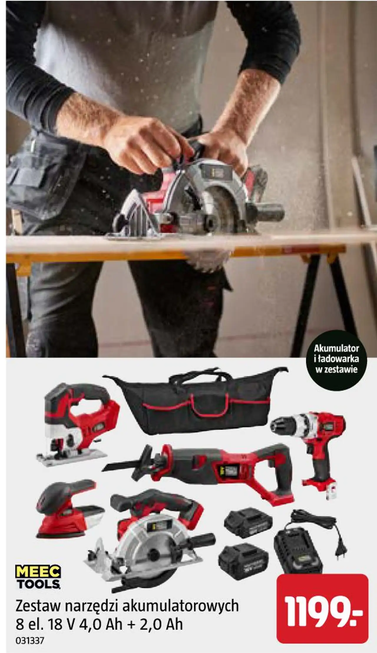 MEEC TOOLS Zestaw narzędzi akumulatorowych 8 el. 18 V 4,0 Ah + 2,0 Ah