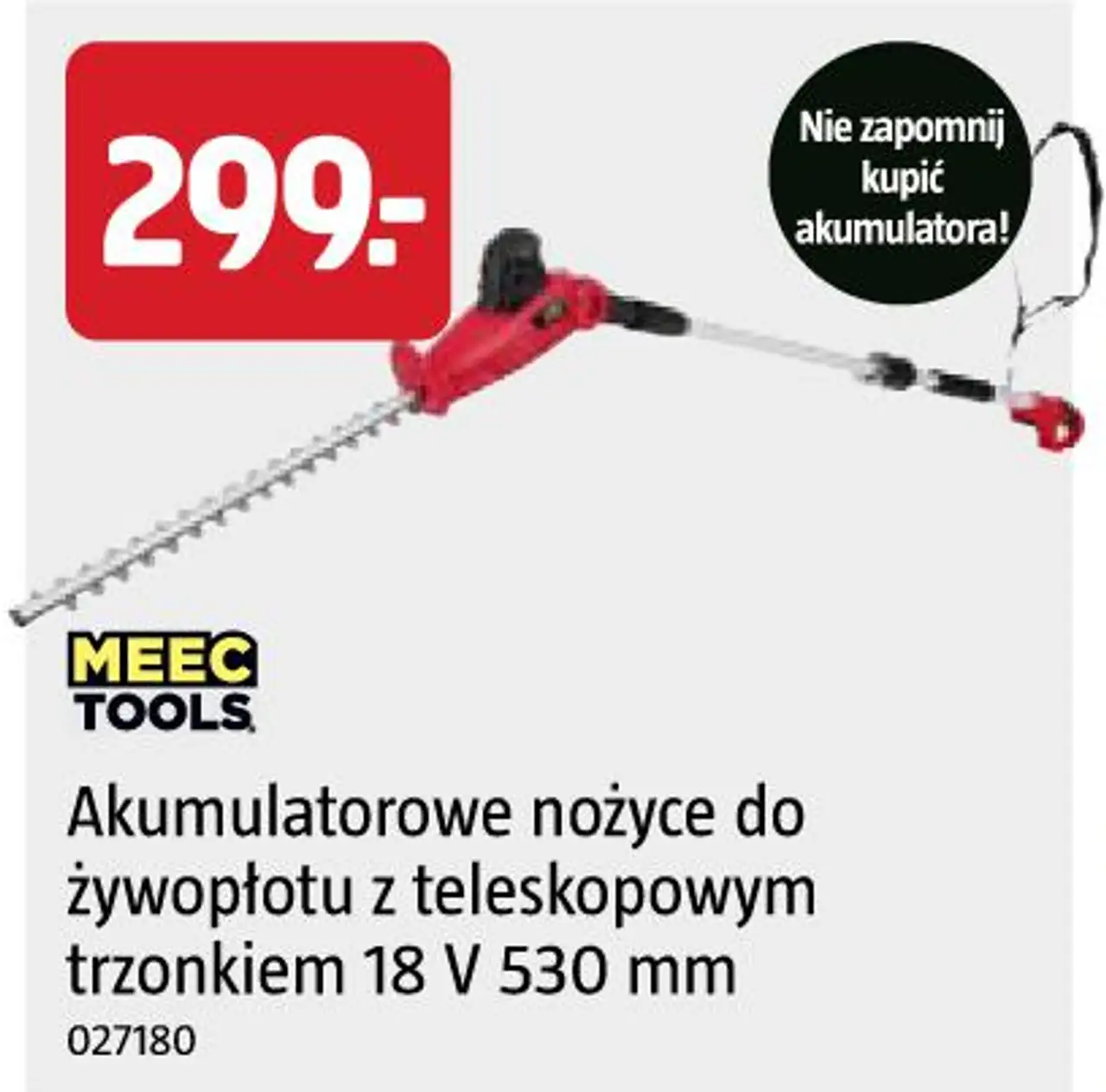 MEEC TOOLS Akumulatorowe nożyce do żywopłotu z teleskopowym trzonkiem 18 V 530 mm