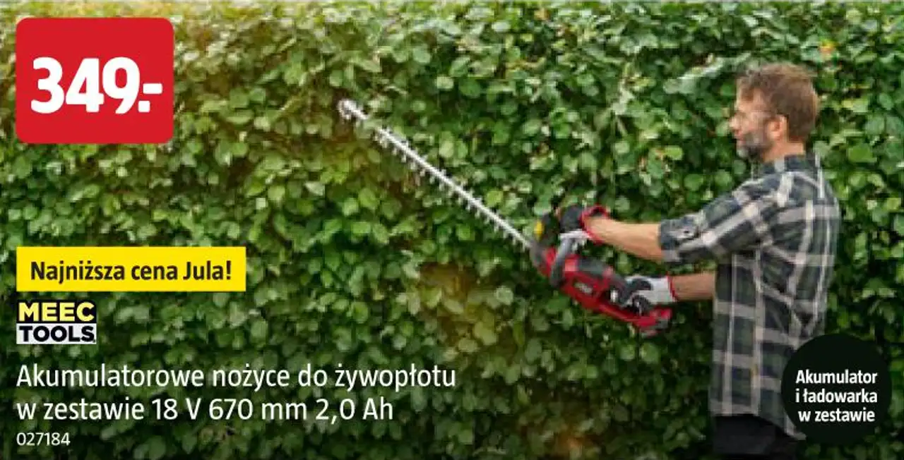 MEEC TOOLS Akumulatorowe nożyce do żywopłotu w zestawie 18 V 670 mm 2,0 Ah