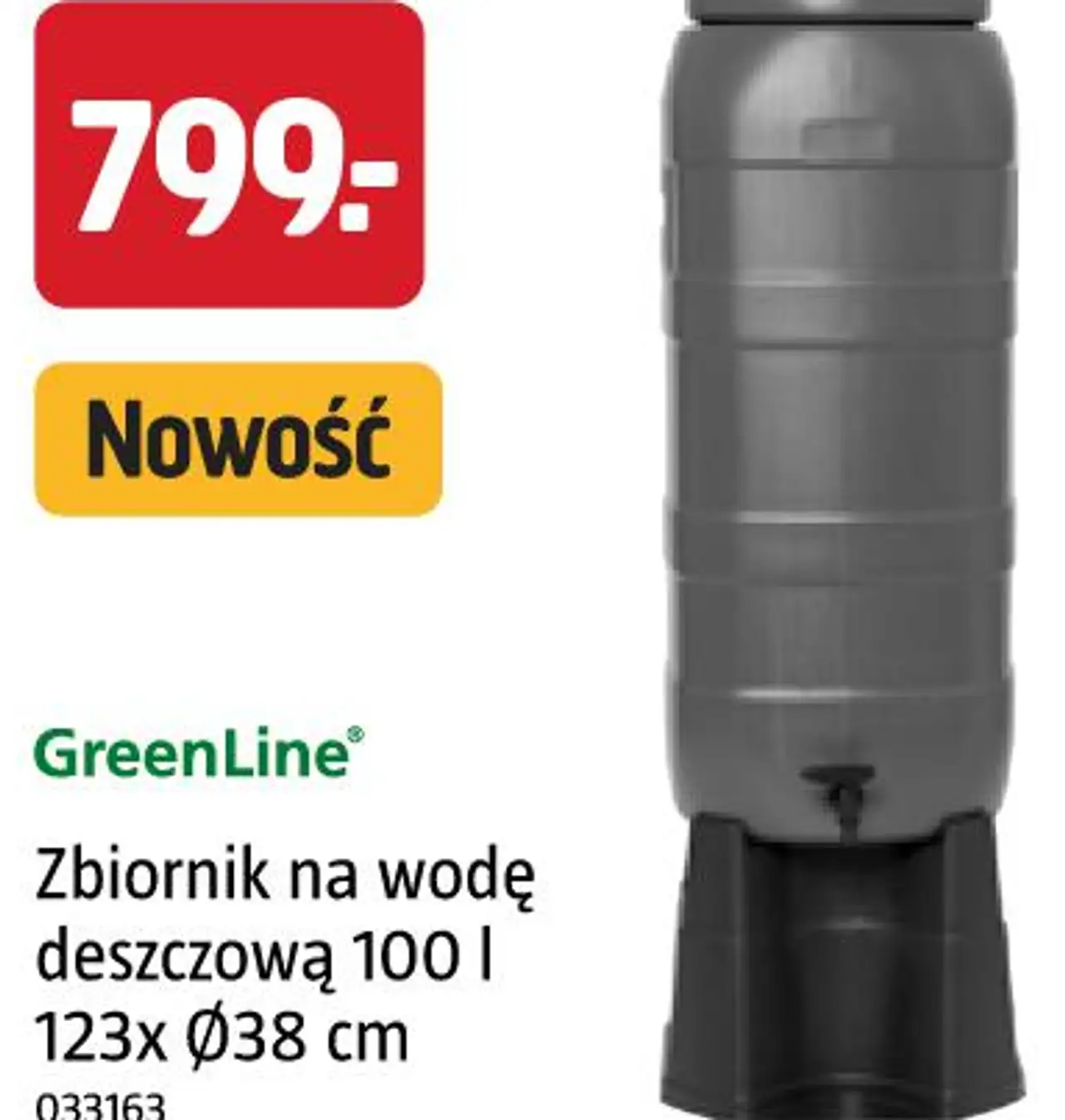 GreenLine Zbiornik na wodę deszczową 100 l 123x Ø38 cm