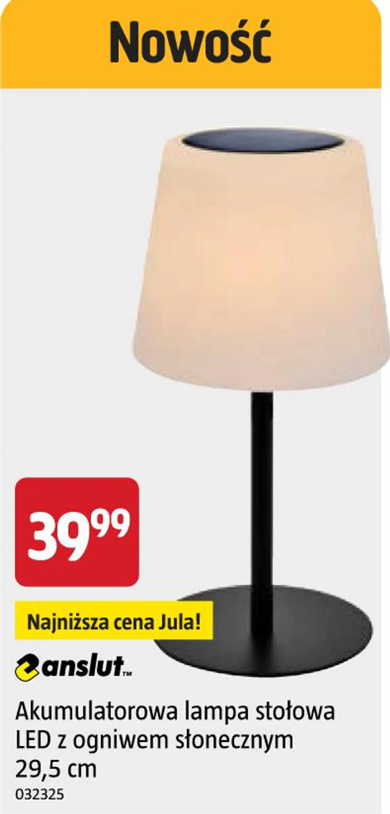 Anslut Akumulatorowa lampa stołowa LED z ogniwem słonecznym 29,5 cm