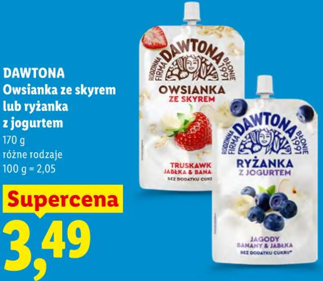 DAWTONA Owsianka ze skyrem lub ryżanka z jogurtem