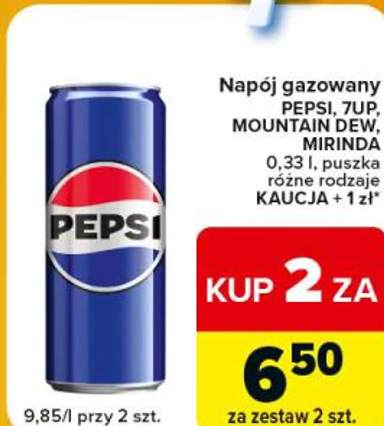 Napój gazowany Pepsi, 7Up, Mountain Dew, Mirinda