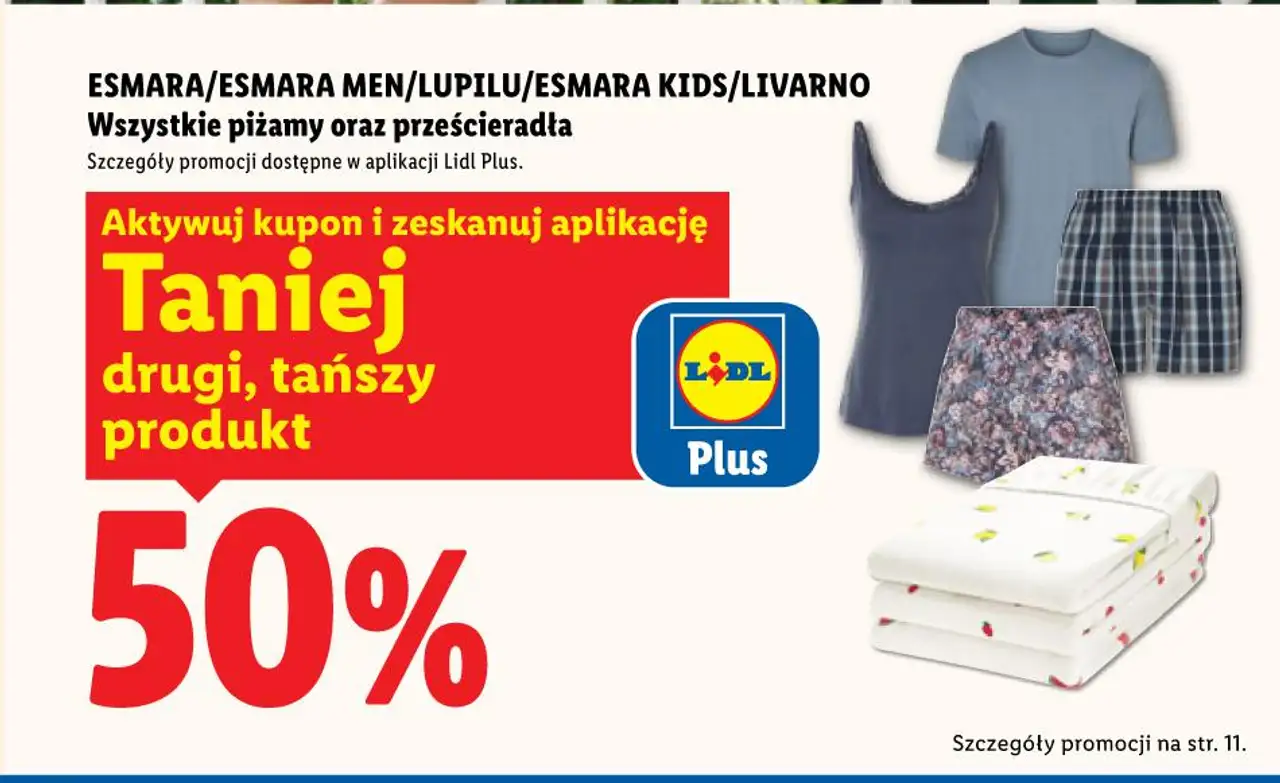 Wszystkie piżamy oraz prześcieradła Esmara / Esmara Men / Lupilu / Esmara Kids / Livarno