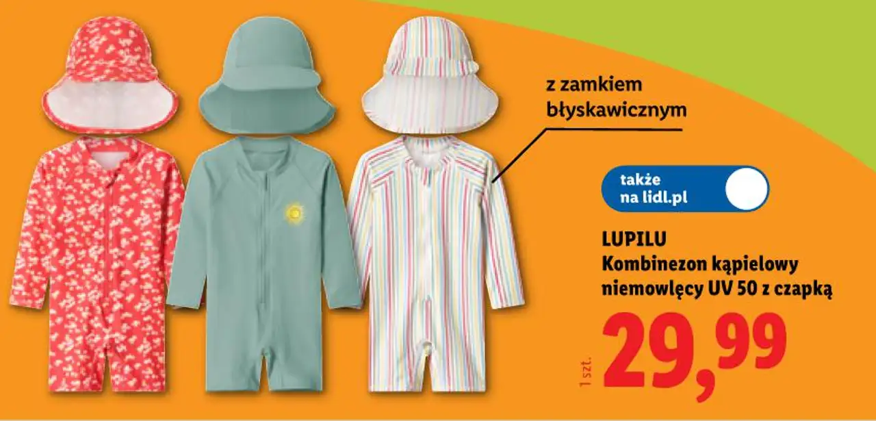 LUPILU Kombinezon kąpielowy niemowlęcy UV 50 z czapką