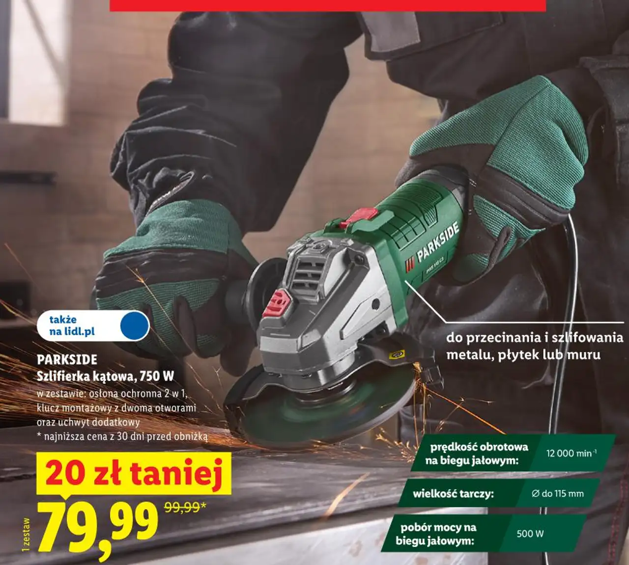 PARKSIDE Szlifierka kątowa, 750 W