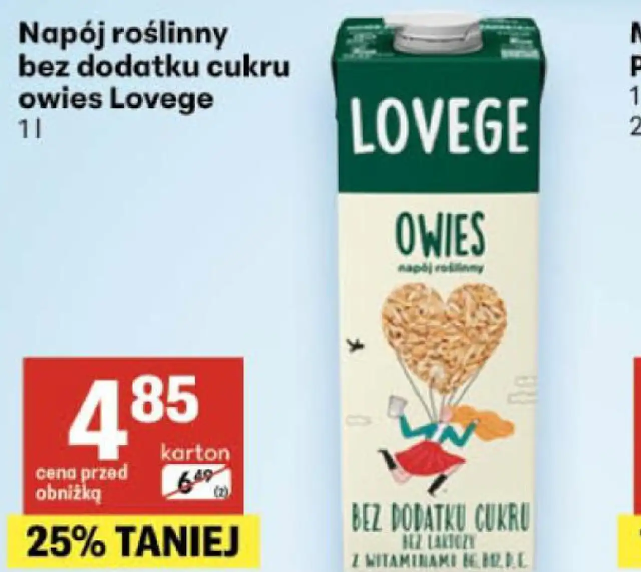 Napój roślinny bez dodatku cukru owies Lovege