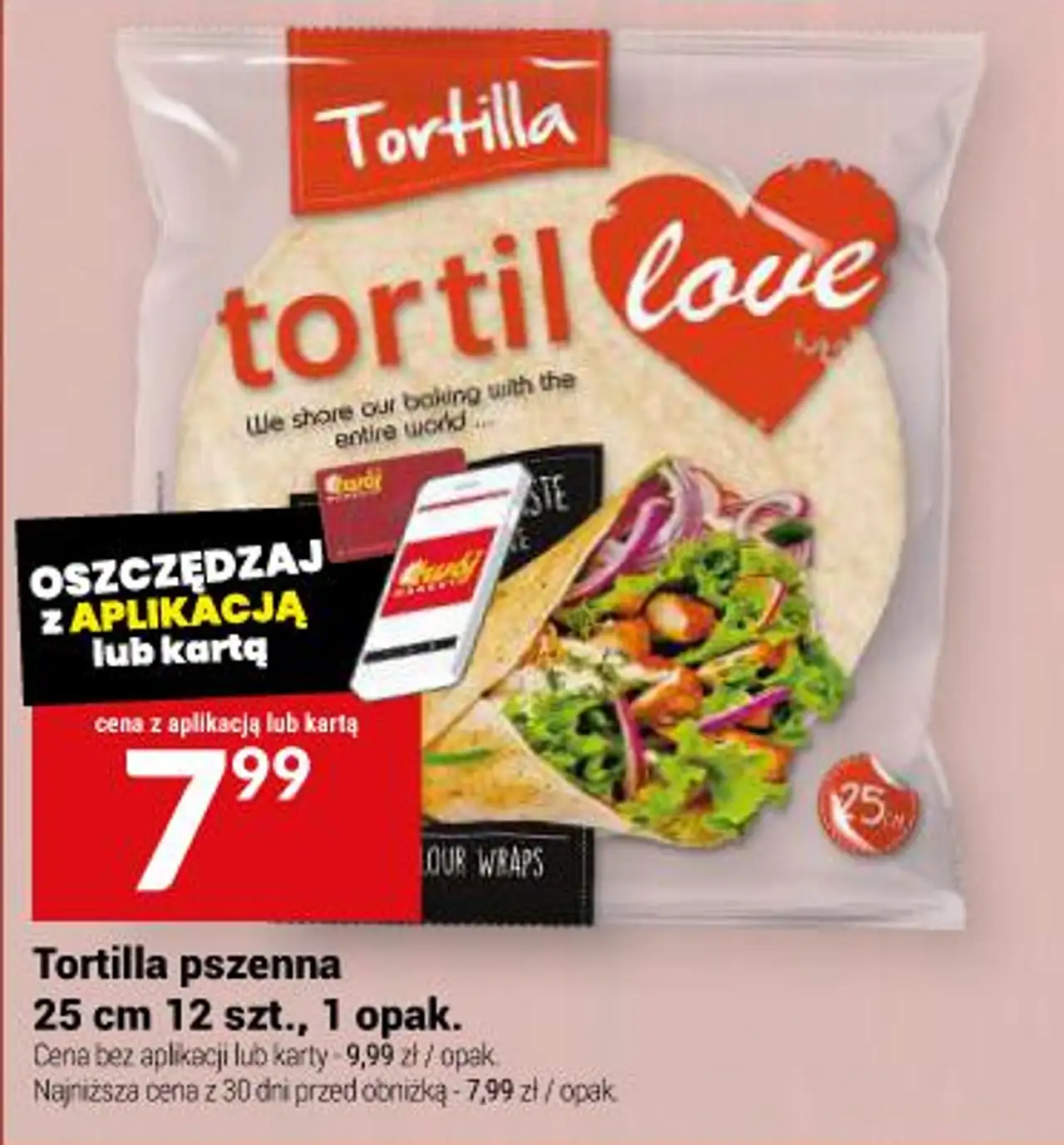 Tortilla pszenna tortil love, 25 cm 12 szt., 1 opak.