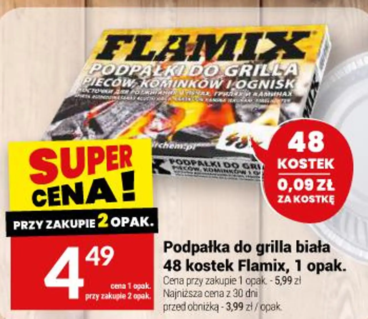 Podpałka do grilla biała 48 kostek Flamix
