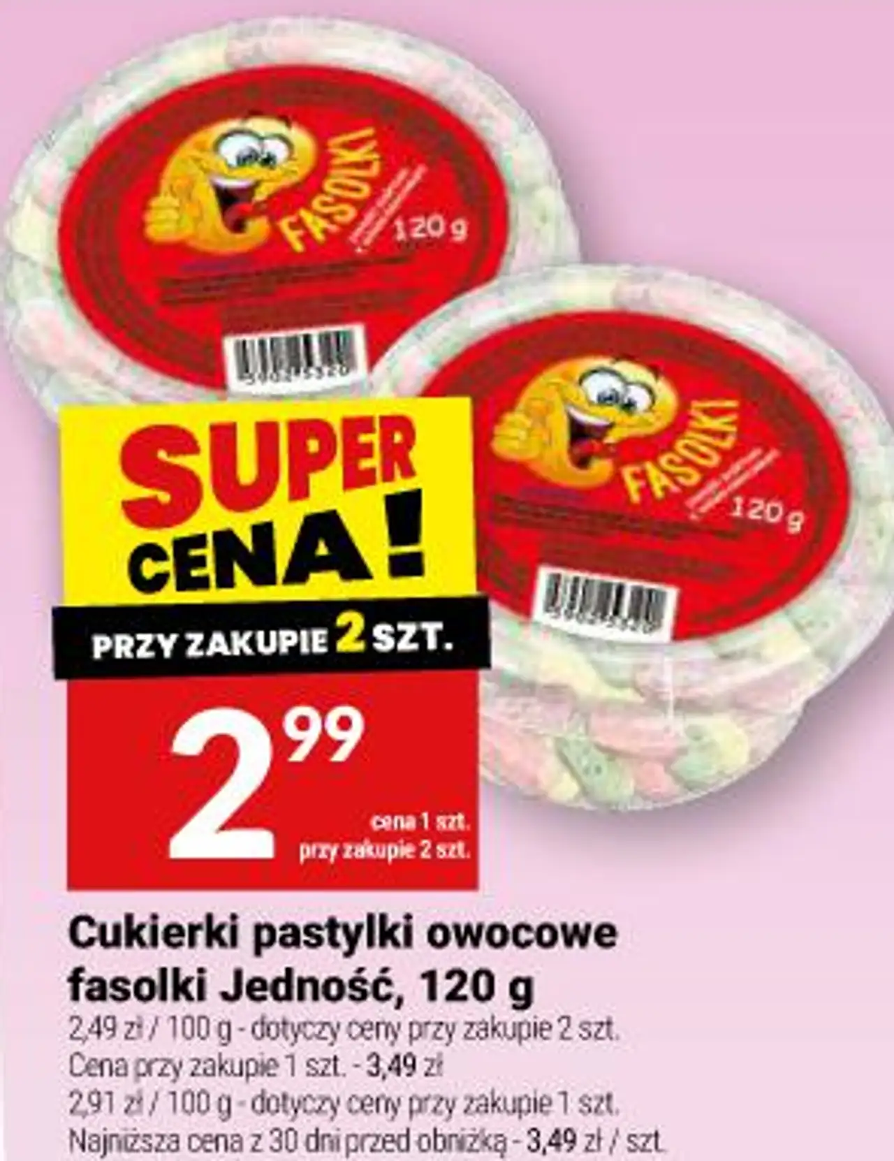 Cukierki pastylki owocowe fasolki Jedność