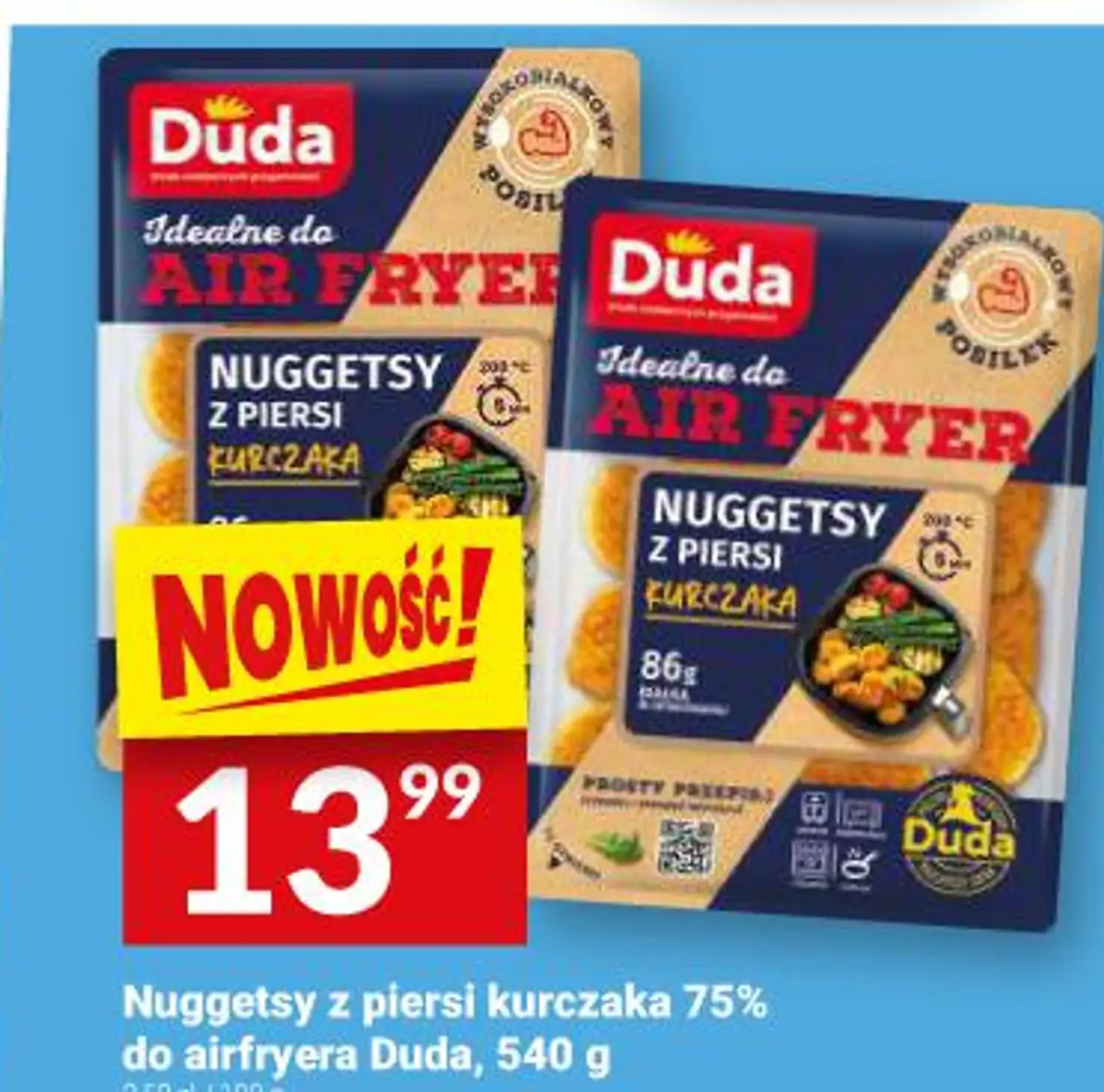 Nuggetsy z piersi kurczaka 75% do airfryera Duda, 540 g