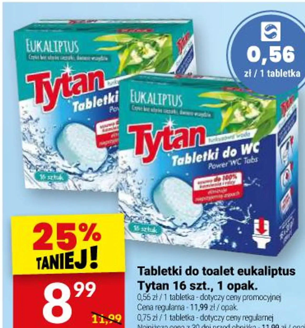 Tabletki do toalet eukaliptus Tytan 16 szt., 1 opak.