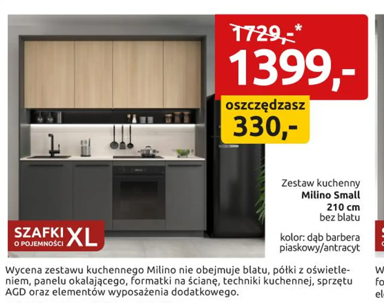 Zestaw kuchenny Milino Small 210 cm bez blatu