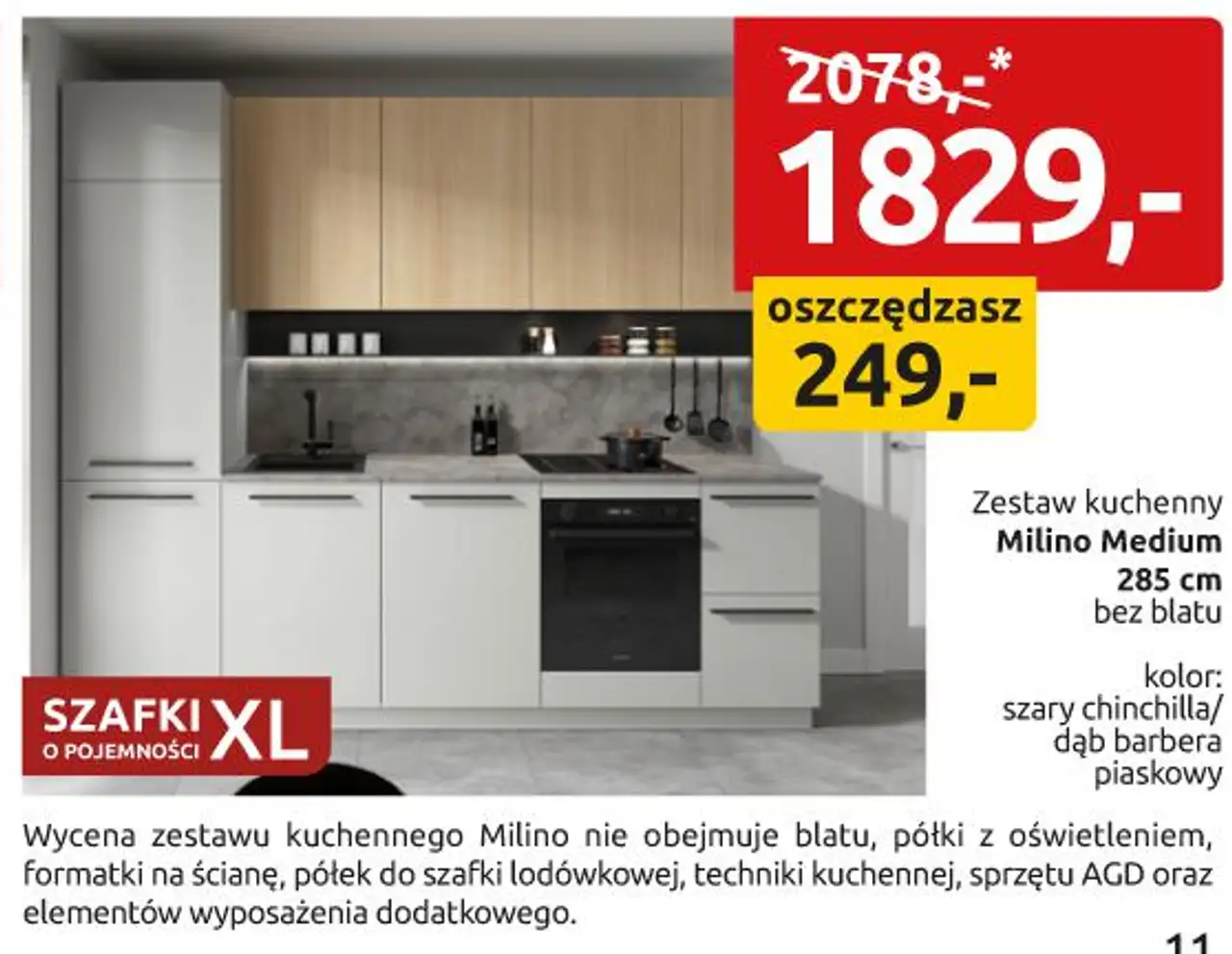 Zestaw kuchenny Milino Medium 285 cm bez blatu