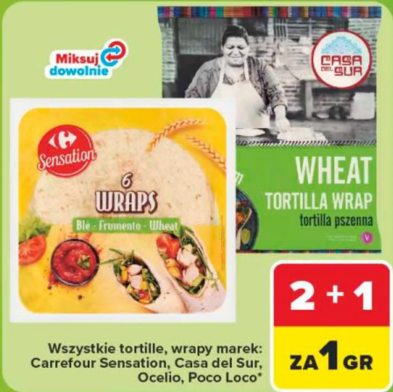 Wszystkie tortille, wrapy marek: Carrefour Sensation, Casa del Sur, Ocelio, Poco Loco