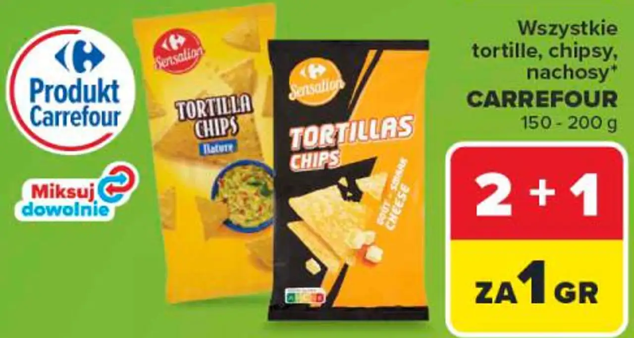 Wszystkie tortille, chipsy, nachosy Carrefour