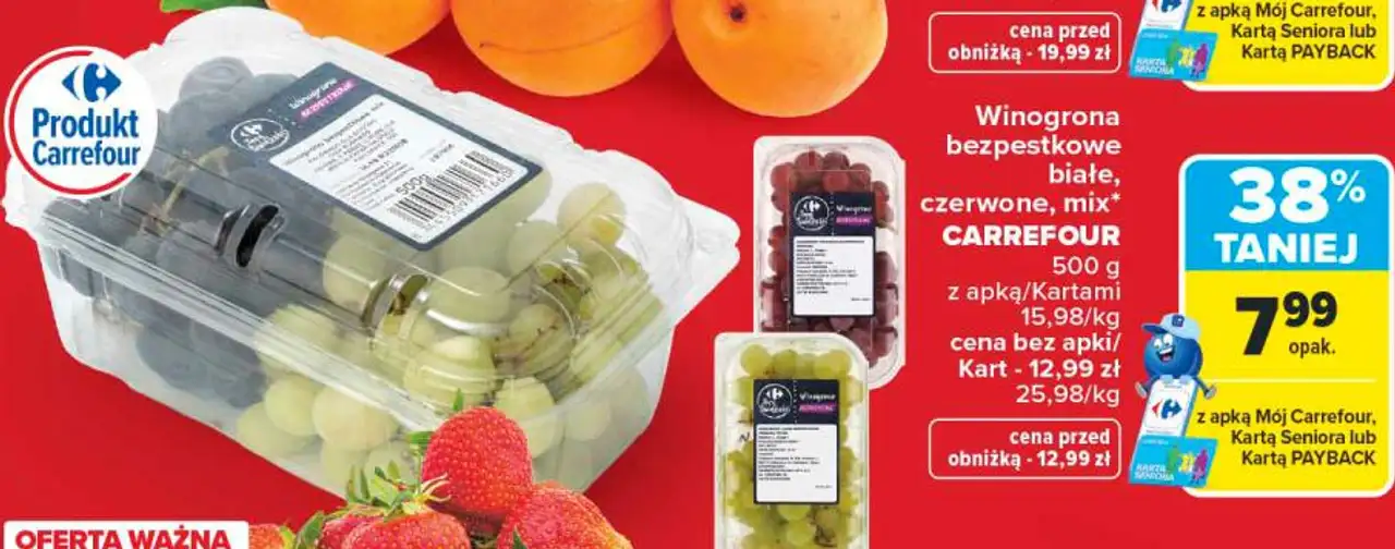 Winogrona bezpestkowe białe, czerwone, mix CARREFOUR