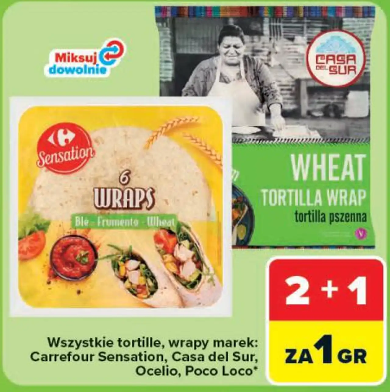 Wszystkie tortille, wrapy marek: Carrefour Sensation, Casa del Sur, Ocelio, Poco Loco