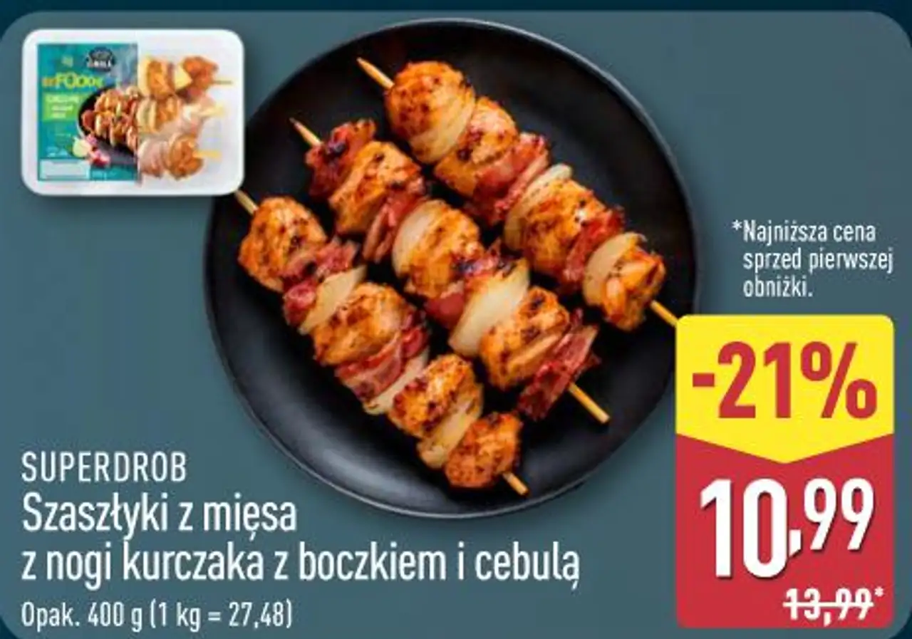 Superdrob Szaszłyki z mięsa z nogi kurczaka z boczkiem i cebulą