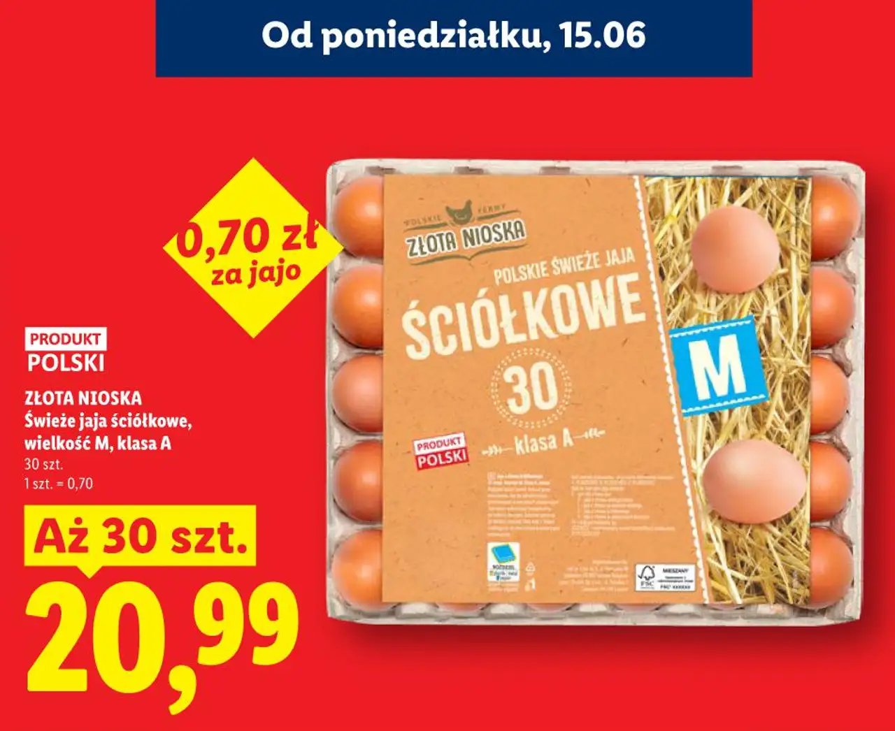 Złota Nioska Świeże jaja ściółkowe, wielkość M, klasa A