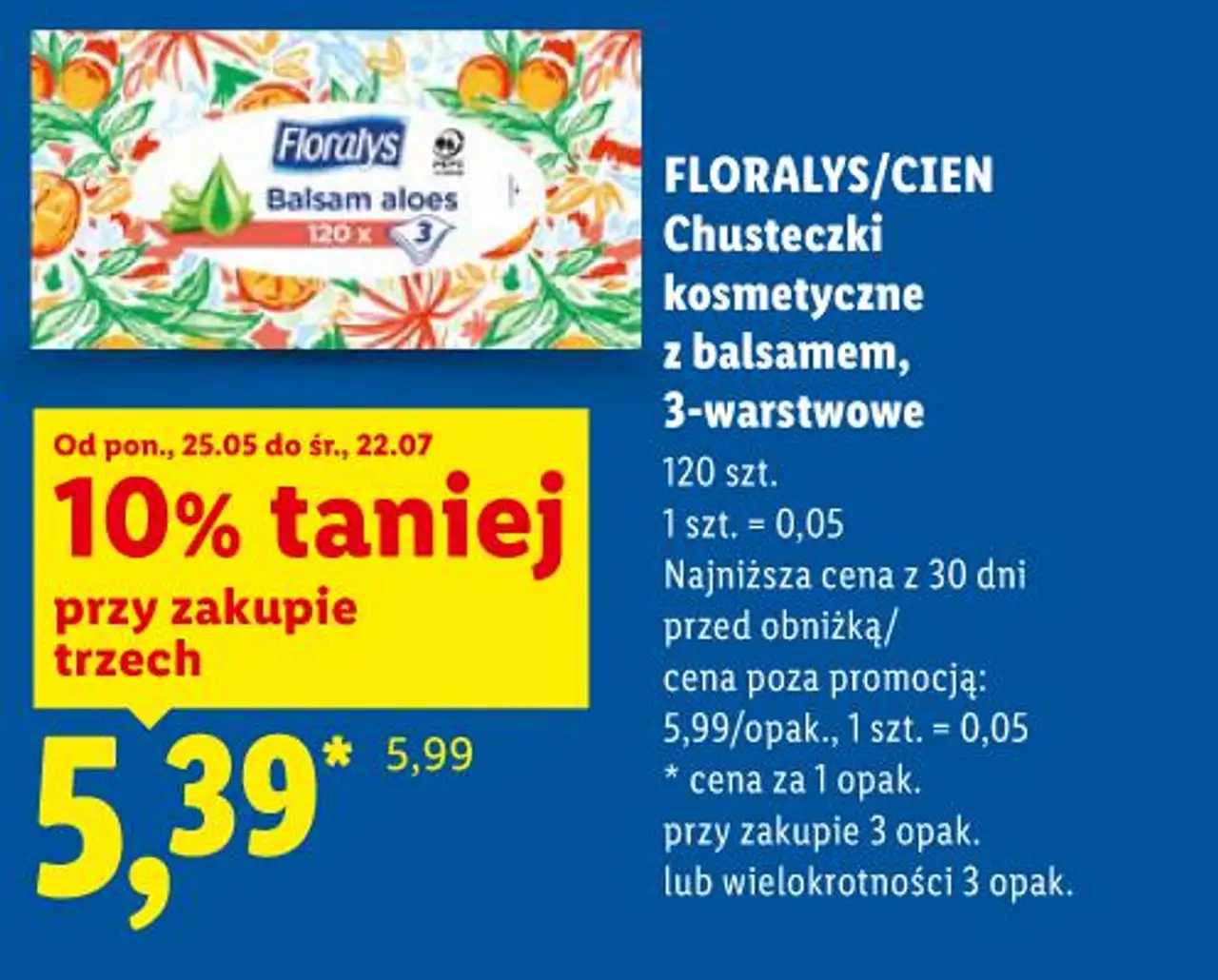 Floralys/Cien Chusteczki kosmetyczne z balsamem, 3-warstwowe